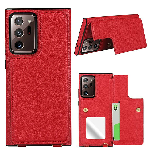 Coque en TPU + cuir véritable miroir avec porte-cartes et sangle rouge pour votre Samsung Galaxy Note 20 Ultra