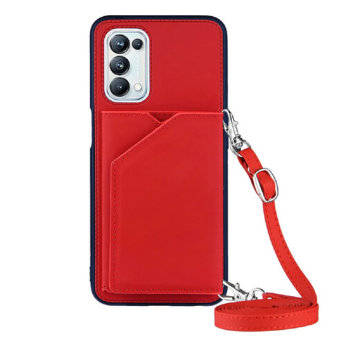 Coque en TPU + PU Brillant avec béquille et porte-cartes rouge pour votre Oppo A93 5G