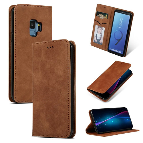 Wewoo Housse Coque Etui en cuir avec rabat horizontal magnétique Business Skin Feel pour Samsung Galaxy S9 Marron