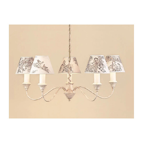 Impex Chandelier abats jours Caravelle Or,Crème 5 ampoules 26cm