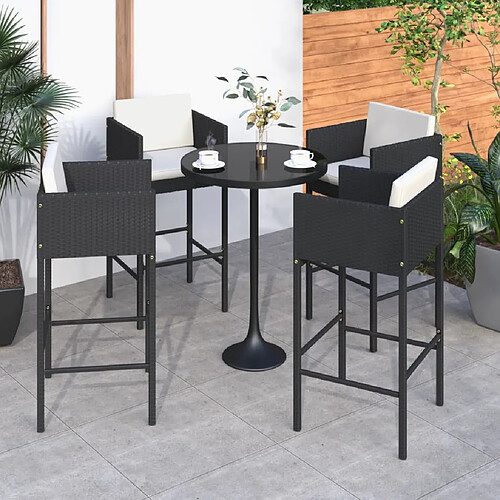 vidaXL Tabourets de bar lot de 4 avec coussins noir résine tressée