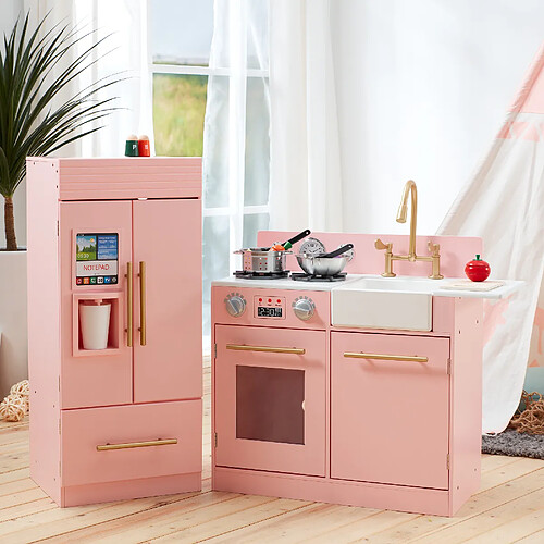 Teamson Kids - Cuisine enfant dînette machine à glace frigo Rose (2 pièces) TD-12302P