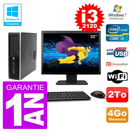 PC HP 6200 SFF Ecran 22" Intel i3-2120 RAM 4Go Disque 2To Graveur DVD Wifi W7 · Occasion