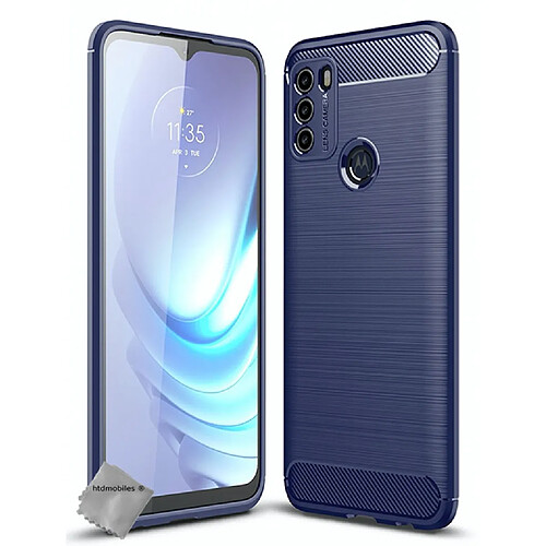 Htdmobiles Coque silicone gel carbone pour Motorola Moto G50 + verre trempe - BLEU FONCE