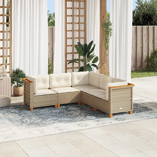 vidaXL Salon de jardin avec coussins 5 pcs beige résine tressée