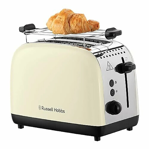 Russell Hobbs Grille pain [Pour 2 tranches] Colours Plus Inox crème (fentes extra larges, 6 niveaux de brunissage rapide, surélévation et contrôle, décongélation, réchauffage, 1600 W) Toaster 26551-56