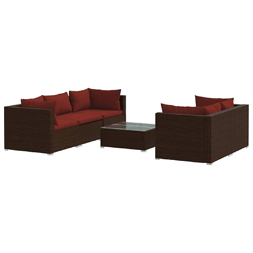 Maison Chic Salon de jardin 6 pcs + coussins - Mobilier/Meubles de jardin - Table et chaises d'extérieur Résine tressée Marron -MN16096