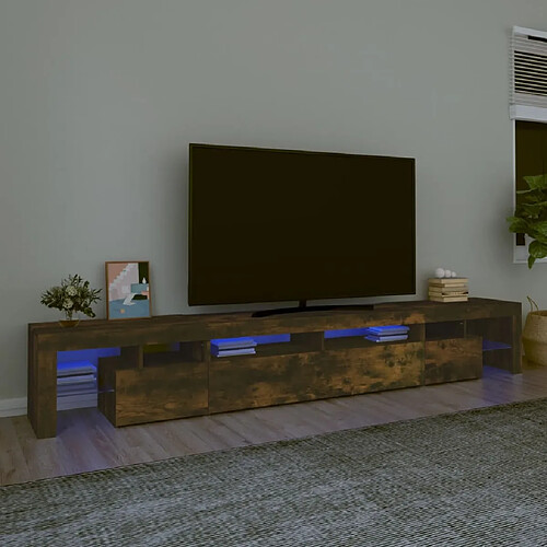 Maison Chic Meubles TV avec lumières LED - Banc TV pour salon Chêne fumé 260x36,5x40 cm -MN47081