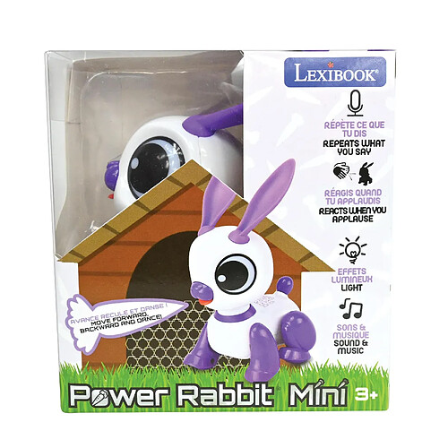 Lexibook Power Rabbit Mini - Robot lapin avec effets lumineux et sonores, contrôle par claquement de main, répétition