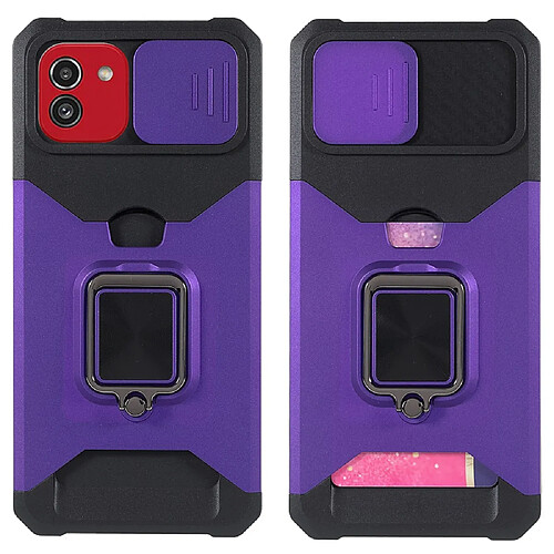 Coque en TPU antichoc avec béquille, porte-carte et glissière pour appareil photo violet pour votre Samsung Galaxy A03 (164.2 x 75.9 x 9.1mm)