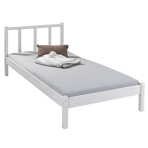 Pegane Lit pour enfant en bois coloris blanc, couchage 90 x 200 - longueur 208 x profondeur 96 x hauteur 80 cm