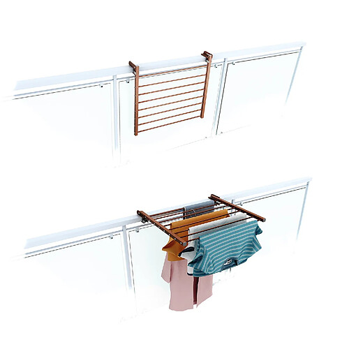 Foxydry Duo 62, Etendoir à linge pliant pour balustrades, extérieurs et balcons, Largeur 62 cm Corten