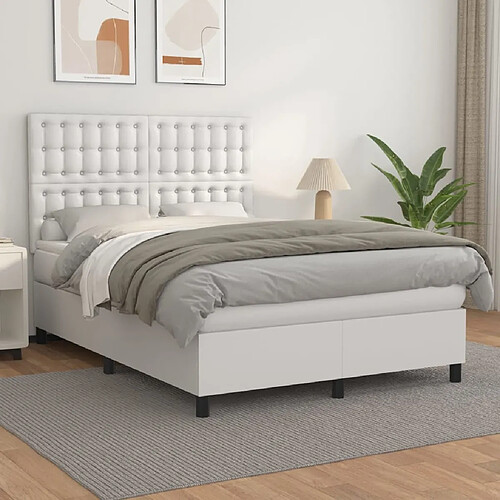 Maison Chic Lit Adulte - Lit simple Lit à sommier tapissier avec matelas moelleux - Meuble de Chambre Blanc 140x190cm Similicuir -MN33191