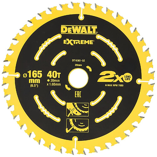 Lame de scie circulaire 165 x 20 mm 40 dents DEWALT DT10301