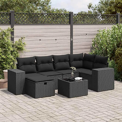 vidaXL Salon de jardin 7 pcs avec coussins noir résine tressée