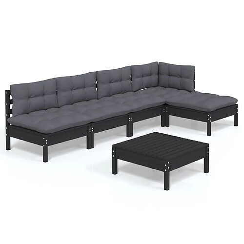 Maison Chic Salon de jardin 6 pcs + coussins - Mobilier/Meubles de jardin - Table et chaises d'extérieur Noir Bois de pin -MN22266