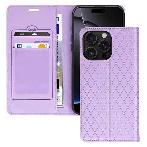 Avizar Étui Folio pour iPhone 16 Pro Max Losange Porte cartes Support Vidéo Violet