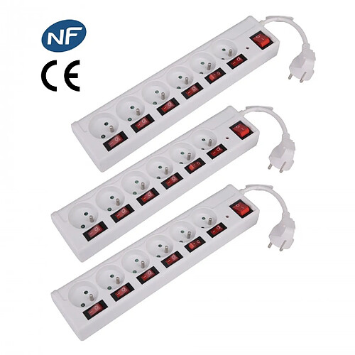 Lot De 3 Multiprises Blanche 6 Prises Avec Interrupteurs Indépendants Fnb6ks06 White X3 De Pullman