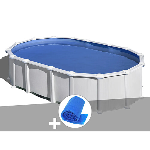 Kit piscine acier blanc Gré Haïti ovale 7,44 x 3,99 x 1,32 m + Bâche à bulles