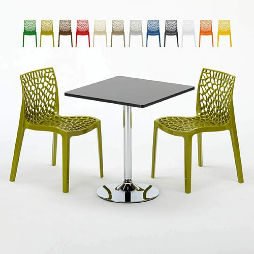 Grand Soleil Table Noir et 2 Chaises Colorées Polypro