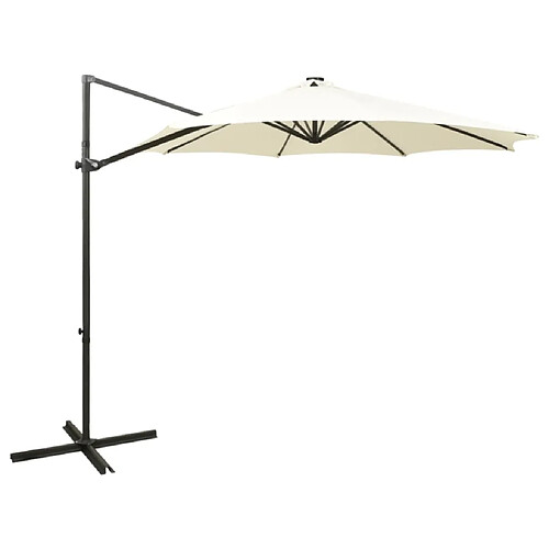 Helloshop26 Parasol meuble de jardin déporté avec mât et lumières led sable 300 cm 02_0008531