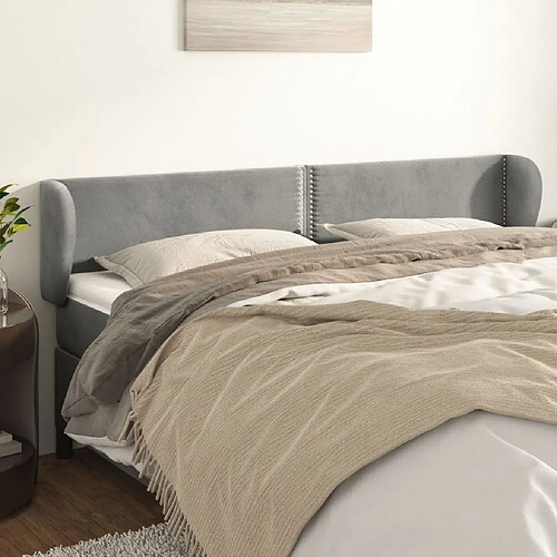 Maison Chic Tête de lit scandinave avec oreilles,meuble de chambre Gris clair 183x23x78/88 cm Velours -MN52889