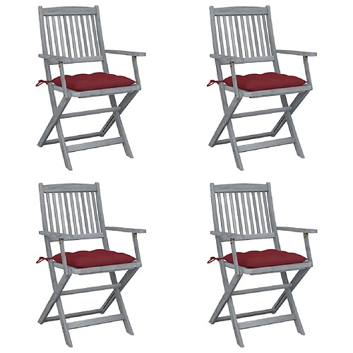 vidaXL Chaises pliables d'extérieur lot de 4 et coussins Bois d'acacia