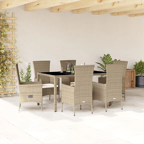 vidaXL Ensemble à manger de jardin et coussins 7 pcs beige poly rotin