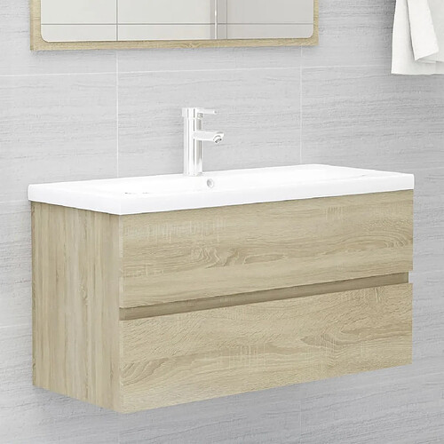 vidaXL Armoire d'évier et lavabo intégré Chêne sonoma Bois ingénierie