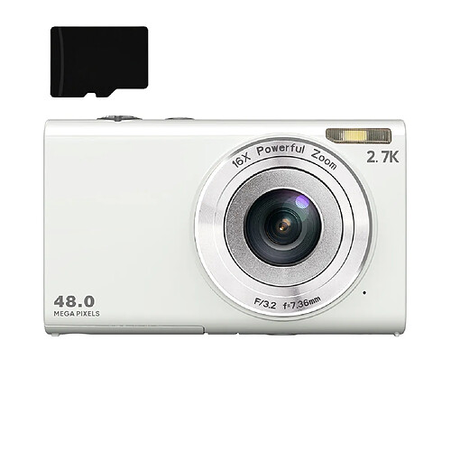 INF Appareil photo numérique 48MP 2,7K FHD zoom numérique 16X, webcam, mise au point automatique White