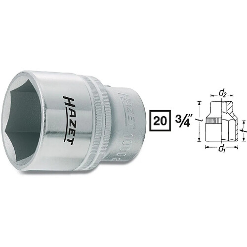 Hazet Douille (à 6 pans) - Carré creux 20 mm (3/4 pouce) - Profil à 6 pans extérieurs - Taille: 42 - Longueur totale: 70 mm - 1000-42