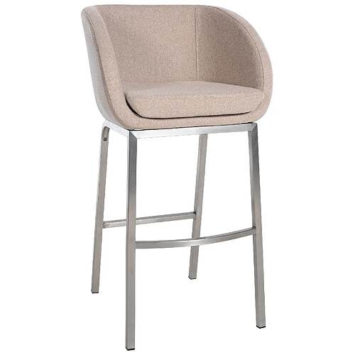 Decoshop26 Tabouret de bar x1 dossier arrondi en feutrine taupe quatre pieds en acier inoxydable 10_0005366