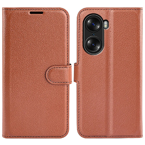 Etui en PU texture litchi, fermoir aimanté avec support marron pour votre Honor 60