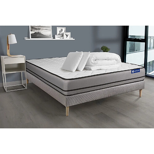 ACTISOM Pack prêt à dormir matelas ACTIFLEX NIGHT 180x200 RESSORTS ENSACHES 3zones confort + sommier KIT gris + 2 oreillers +couette