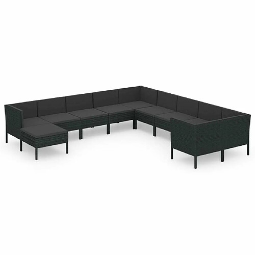 Maison Chic Salon de jardin 11pcs + coussins - Mobilier/Meubles de jardin - Table et chaises d'extérieur Résine tressée Noir -MN10725