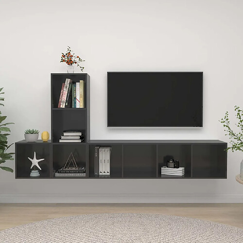 vidaXL Ensemble de meubles TV 3 pcs Gris brillant Bois d'ingénierie