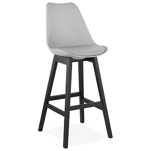 Alterego Tabouret de bar 'CAMILA' gris avec pied en bois noir