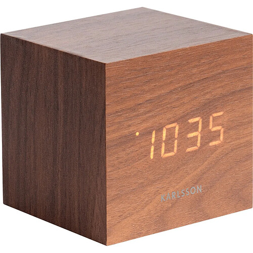 Karlsson Réveil en bois carré Cube Bois foncé.