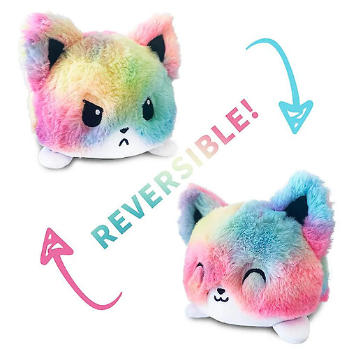 Universal Animaux réversibles, peluches, poupées à double face, jouets émotionnels (chat arc-en-ciel).