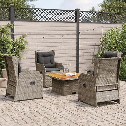 vidaXL Salon de jardin 5 pcs avec coussins Gris Résine tressée