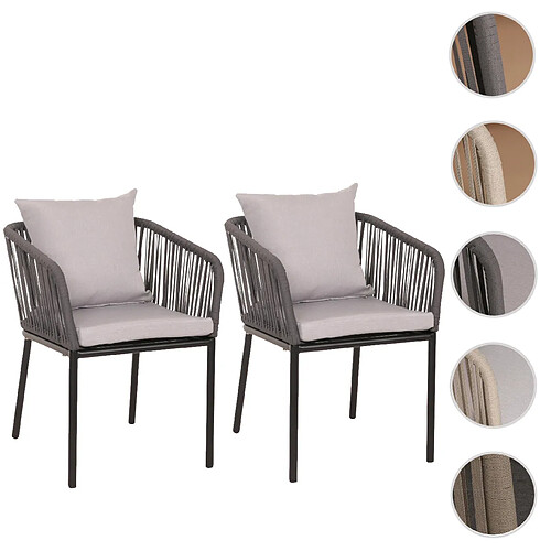 Mendler Set de 2 chaises de jardin HWC-N41, Outdoor accoudoir, résistant aux intempéries Aluminium Seilgeflecht Rope ~ anthracite Coussin gris clair