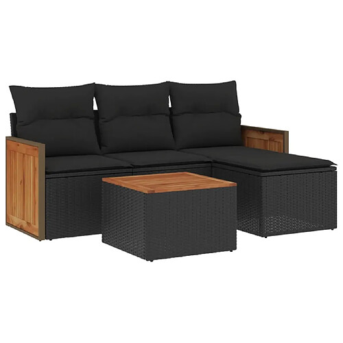 Maison Chic Salon de jardin 5 pcs avec coussins | Ensemble de Table et chaises | Mobilier d'Extérieur noir résine tressée -GKD56748