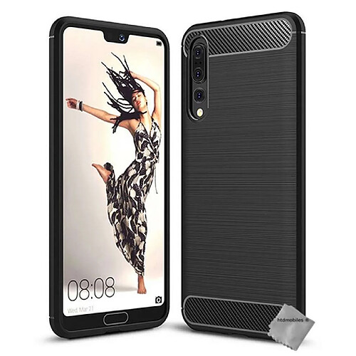 Htdmobiles Coque silicone gel carbone pour Huawei P20 Pro + verre trempe - NOIR