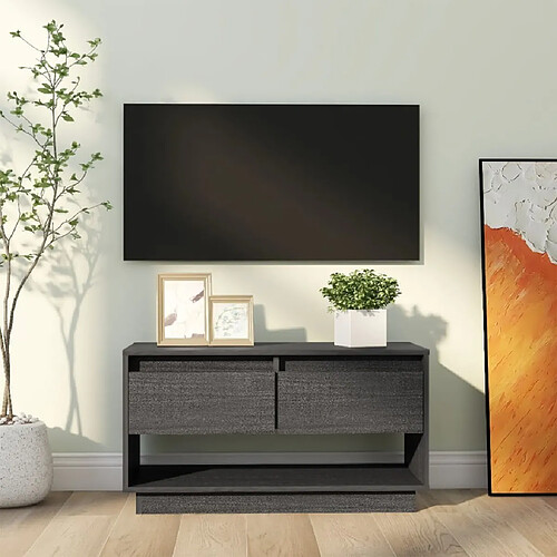 Maison Chic Meuble TV scandinave - Banc TV pour salon Gris 74x34x40 cm Bois de pin massif -MN17666