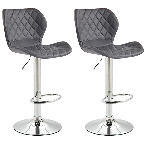 Decoshop26 Lot de 2 tabourets de bar avec coutures décoratives en forme de losanges en PVC gris et métal chromé 10_0004103