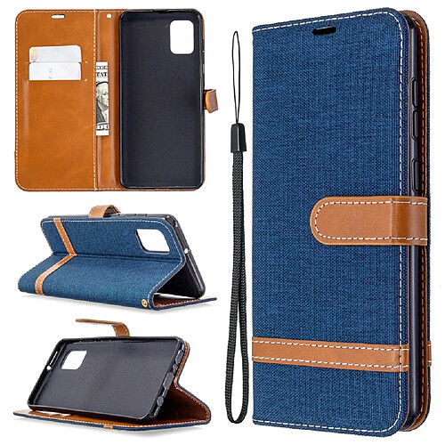 Etui en PU tissu de jeans de couleur assortie élégant bleu foncé pour votre Samsung Galaxy A31