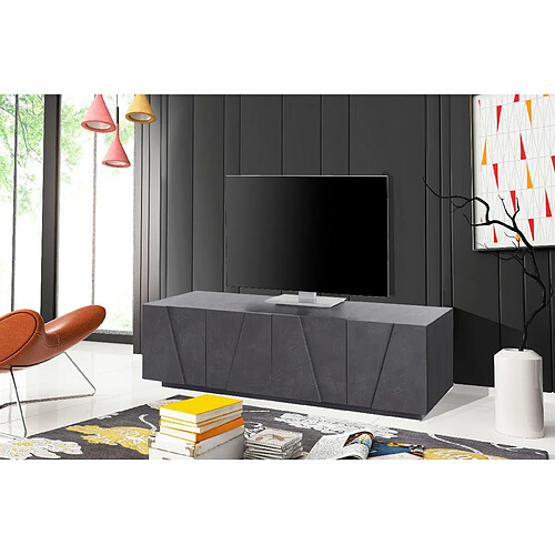 Alter Meuble TV de salon, Made in Italy, Meuble TV avec 4 portes avec détail, 162x44h46 cm, couleur Gris ardoise