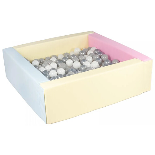 Velinda Piscine à balles carrée avec 200 balles - rose, bleu, jaune (pastel)/blanc, gris, argent