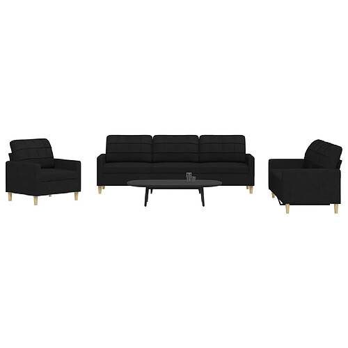 vidaXL Ensemble de canapés 3 pcs noir tissu