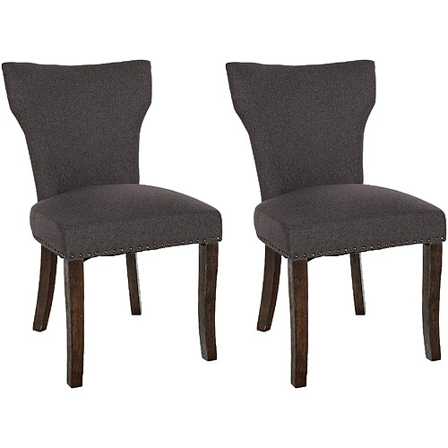 Decoshop26 Lot de 2 chaises de salle à manger boutons décoratifs en tissu gris foncé et pieds en bois marron foncé 10_0001586